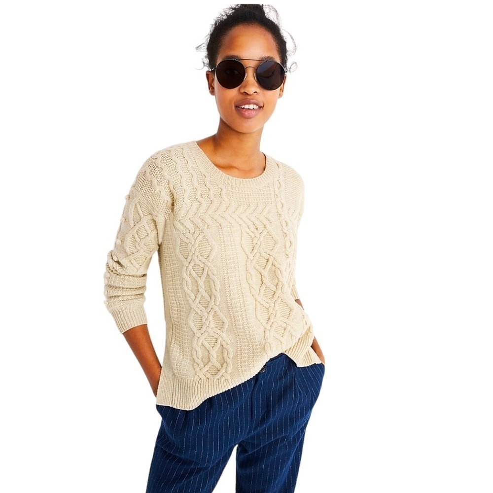 Madewell Sweater Womens Size S Chunky Cable Knit Fisherman Side Slit Cream